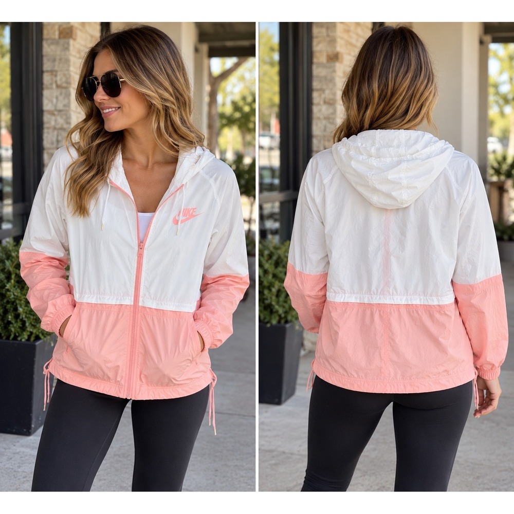 Nike Sportswear Colorblock Windbreaker Jacket White Pink Hooded Zip Medium NWOT